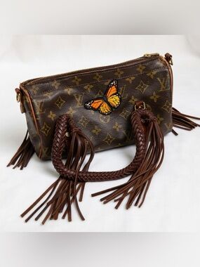Louis Vuitton Brown Monogram Shoulder Bag with Orange Butterfly
